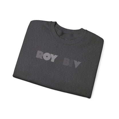 Folded dark gray t-shirt with 'ROYGBIV'  text on a white background