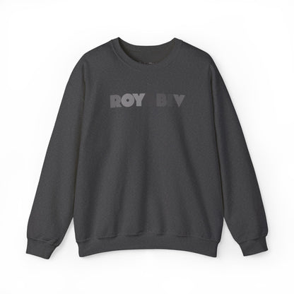 Dark gray sweatshirt with 'ROYGBIV'  text on a white background