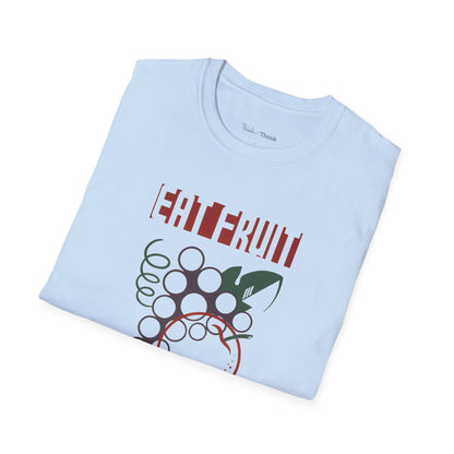 Light blue t-shirt with colorful graphic design on a white background