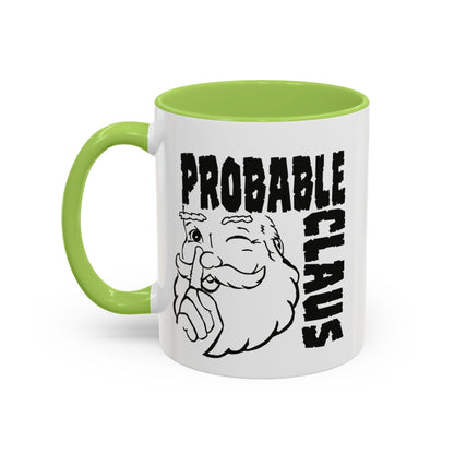 Mug with 'Probable Claus' text and Santa Claus graphic on a white background