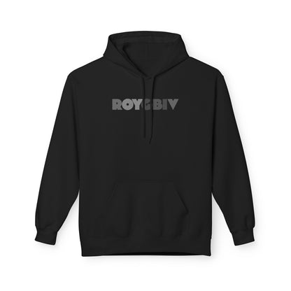 Black hoodie with 'ROYGBIV' text on a white background