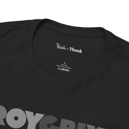 Black t-shirt with 'Think a Thunk' branding on a white background